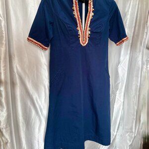 eShakti | Navy Embroidered Shift Dress | Size 10